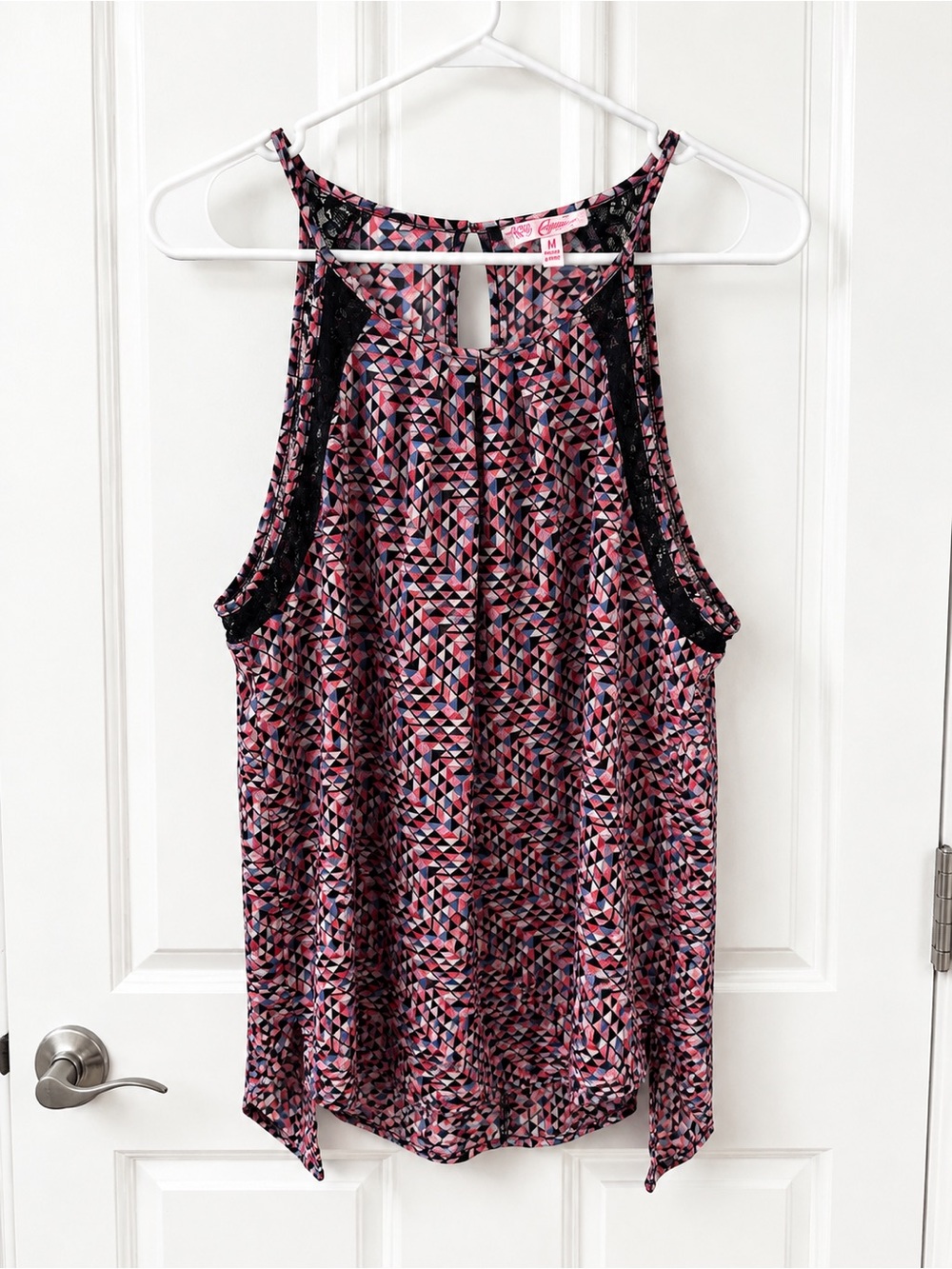 Candie's Pink and Black Geometric Halter Cami